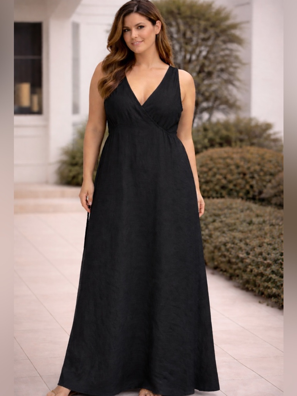 Amazhiyu Women’s Black 100% Linen Sleeveless Maxi Dress.  Size: Xtra Xtra Large